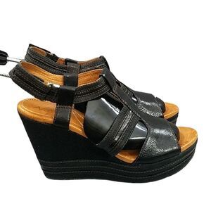 Naya Elise black Suede leather 4" Wedge Heel Open Toe Sandal Women's sz 9M